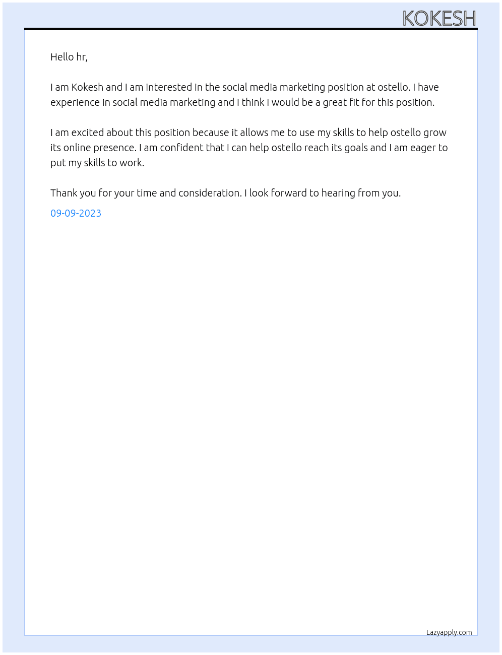 social media marketing At ostello Cover Letter
