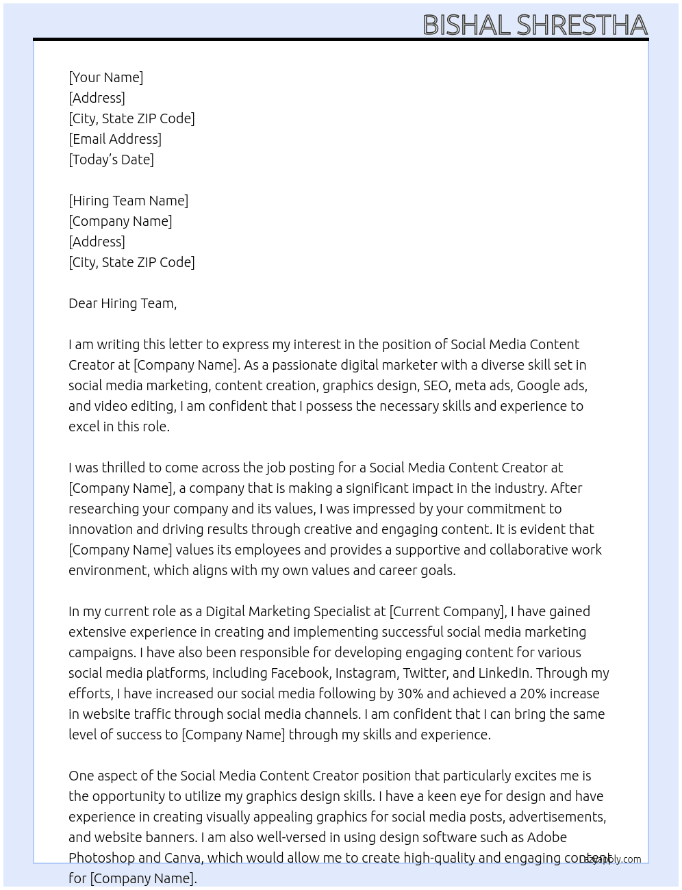 Social Media Content Creator At spreeai Cover Letter