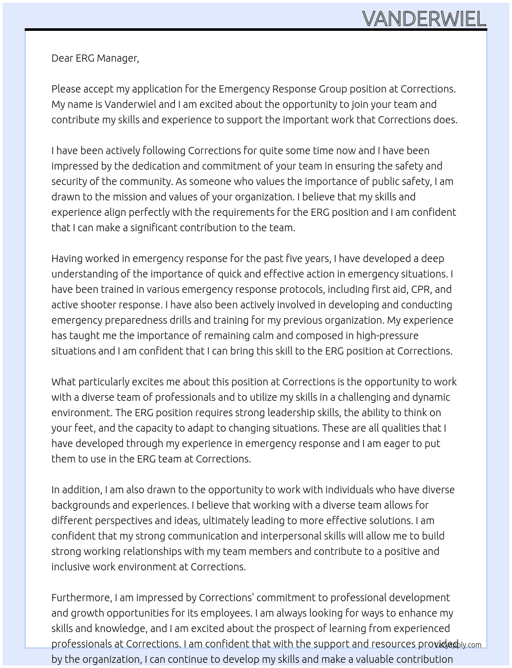 Emergency Response Group At Corrections Cover Letter