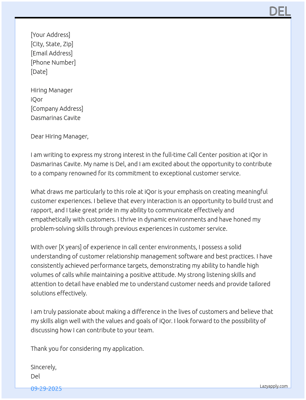 Call Center At iqor Cover Letter