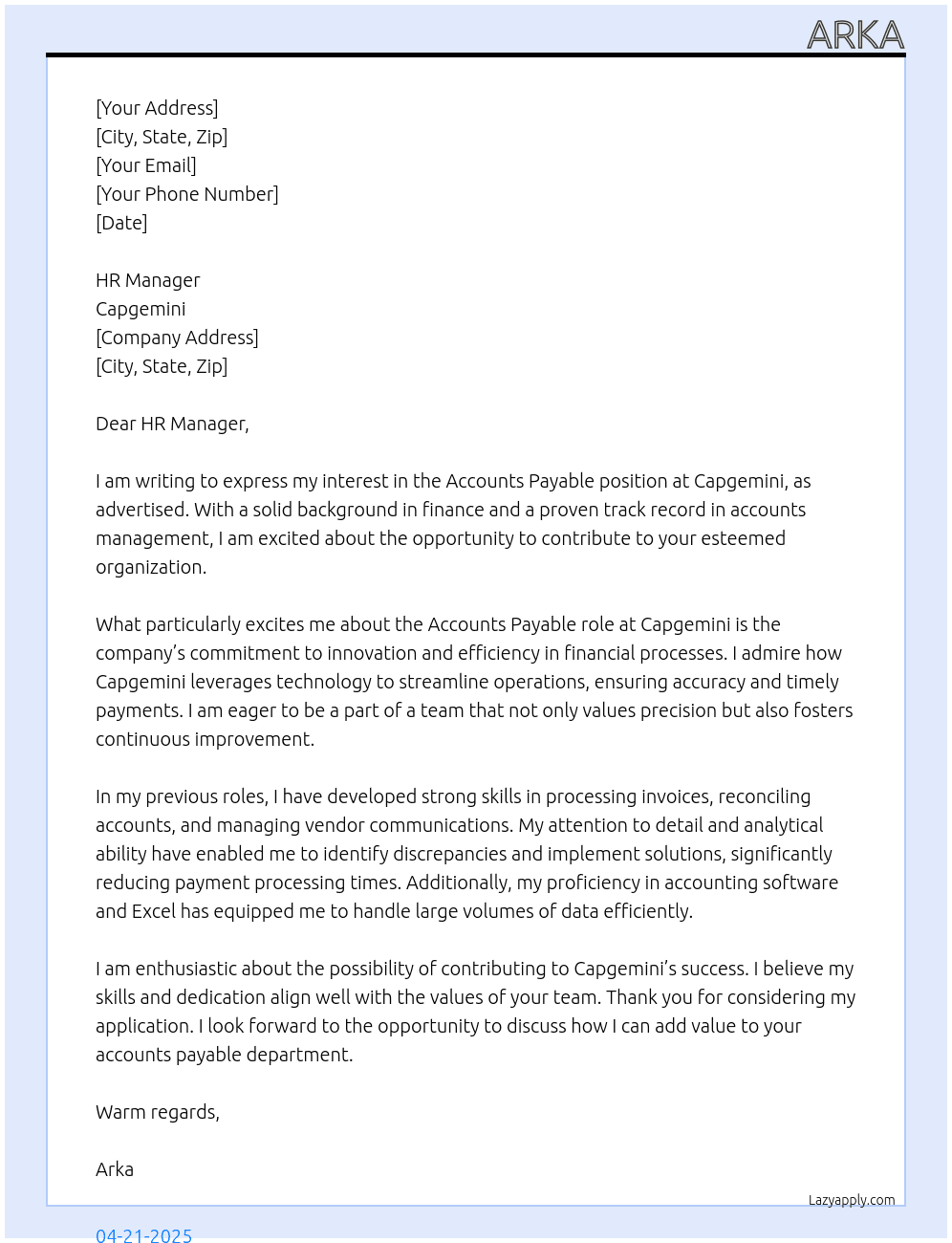 Accounts Payable At Capgemini Cover Letter