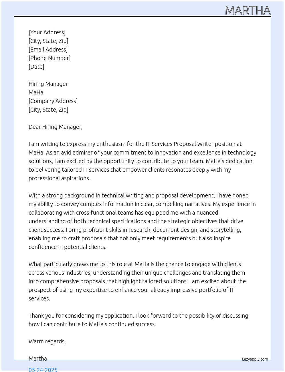 Cover letter for it services proposal writer - LazyApply