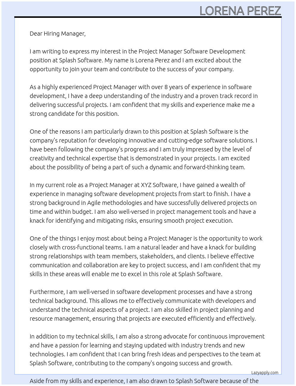 Cover letter for project manager software development - LazyApply