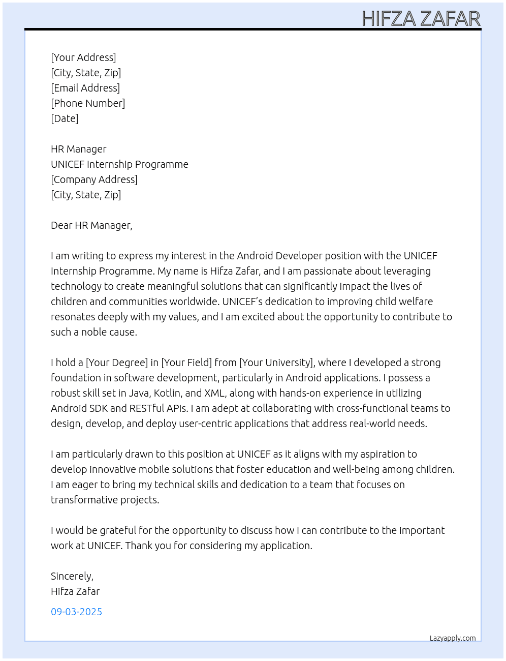 Cover letter for android developer - LazyApply
