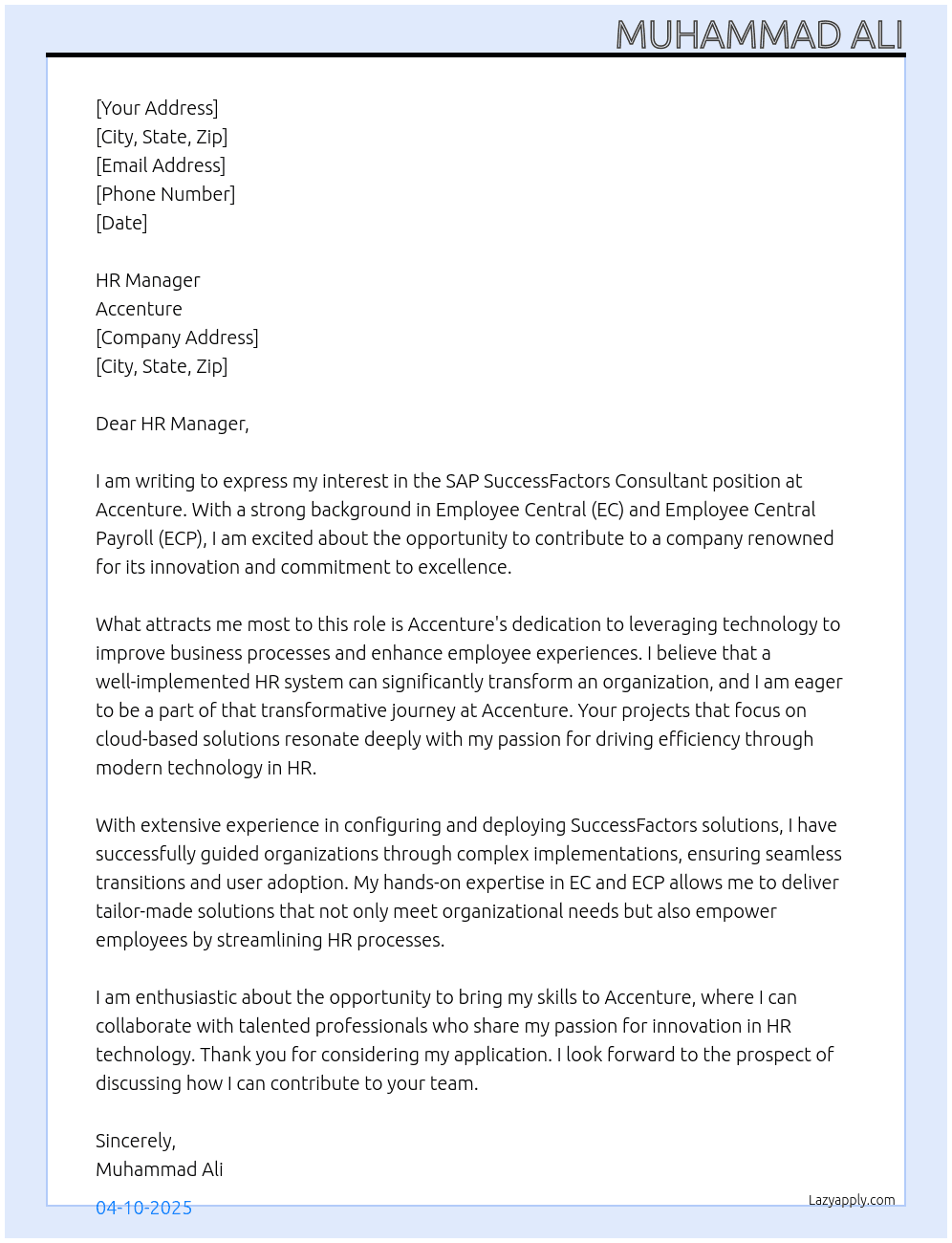 Cover letter for sap successfactors consultant - LazyApply