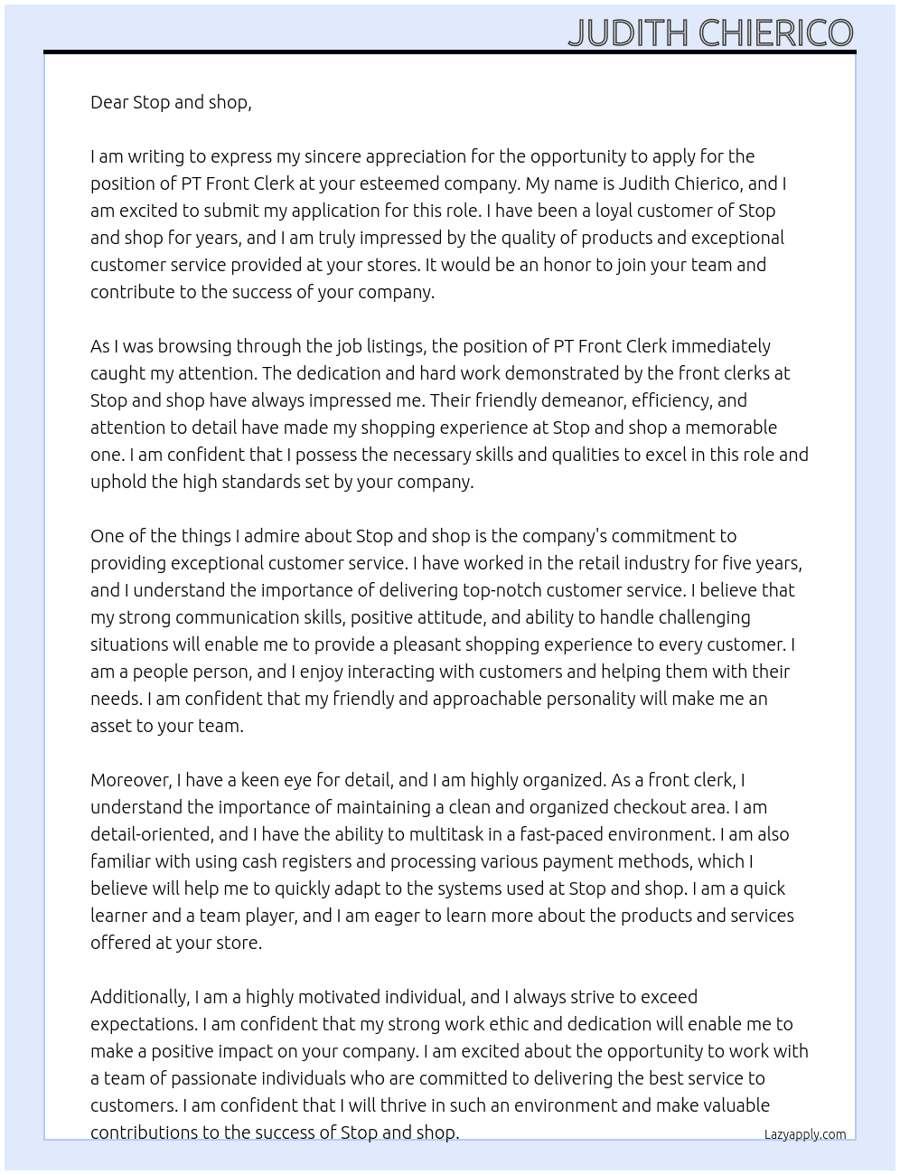 Cover letter for pt font clerk - LazyApply