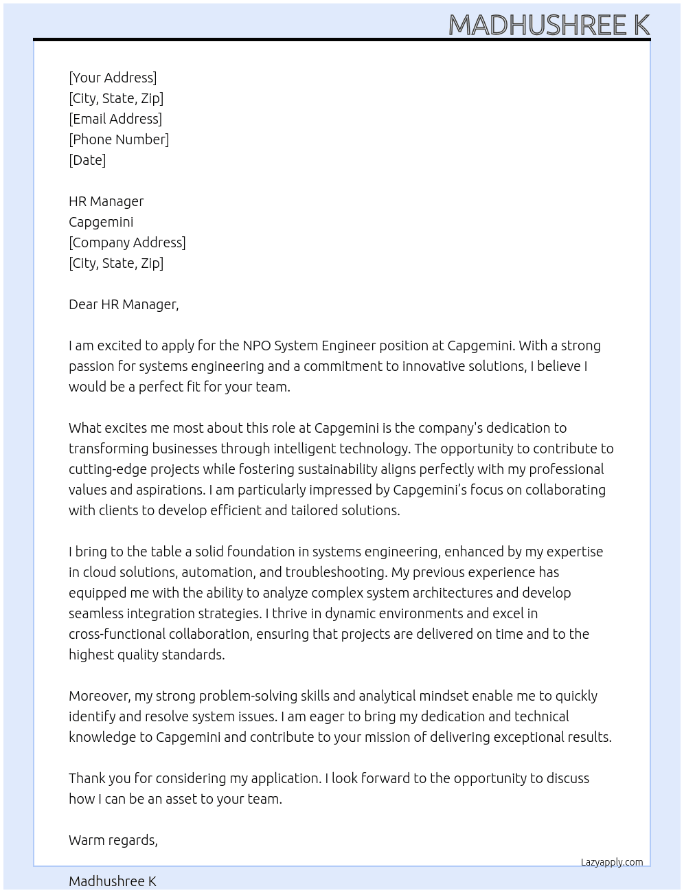 Cover letter for npo system engineer - LazyApply
