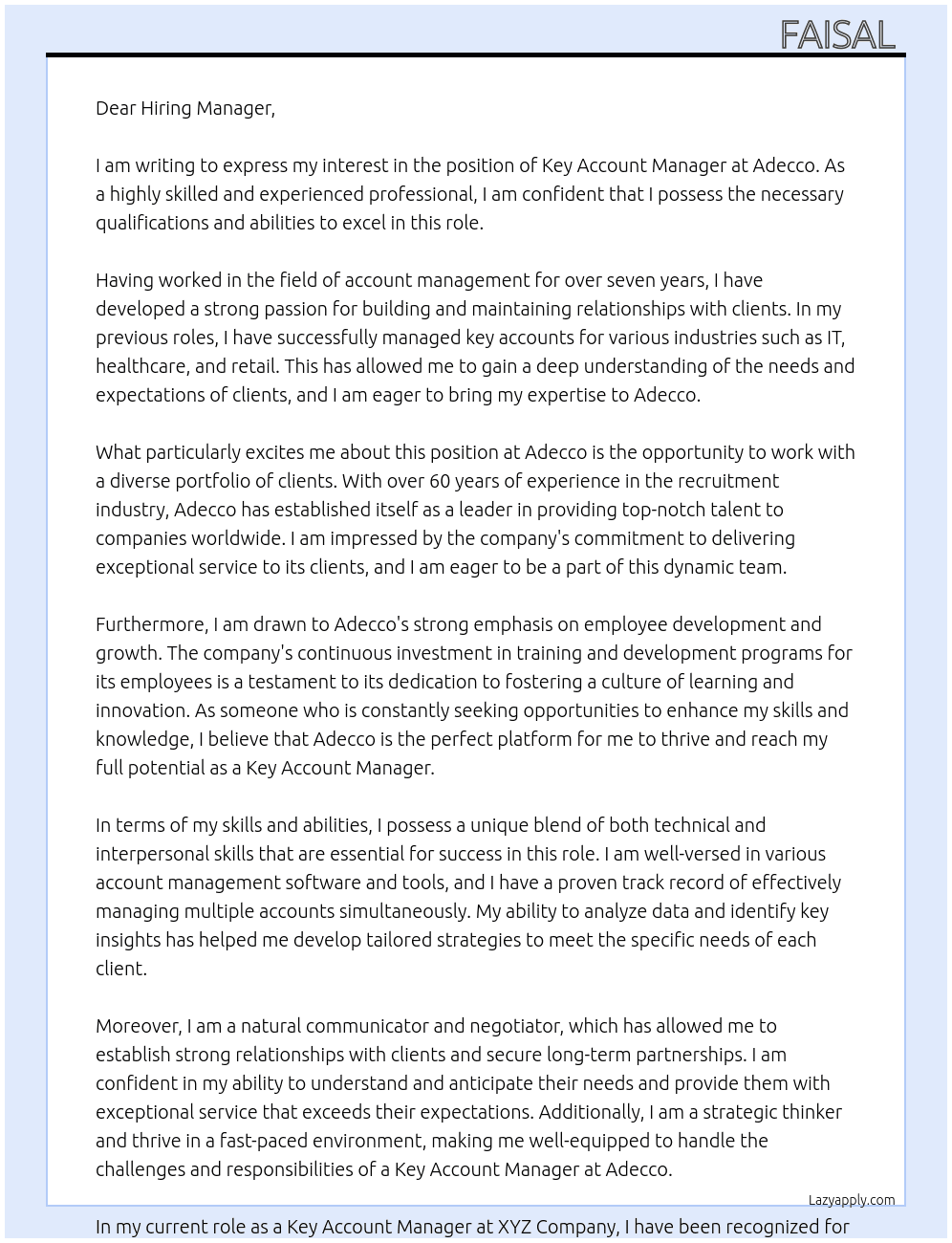Key Account Manager At Adecco Cover Letter
