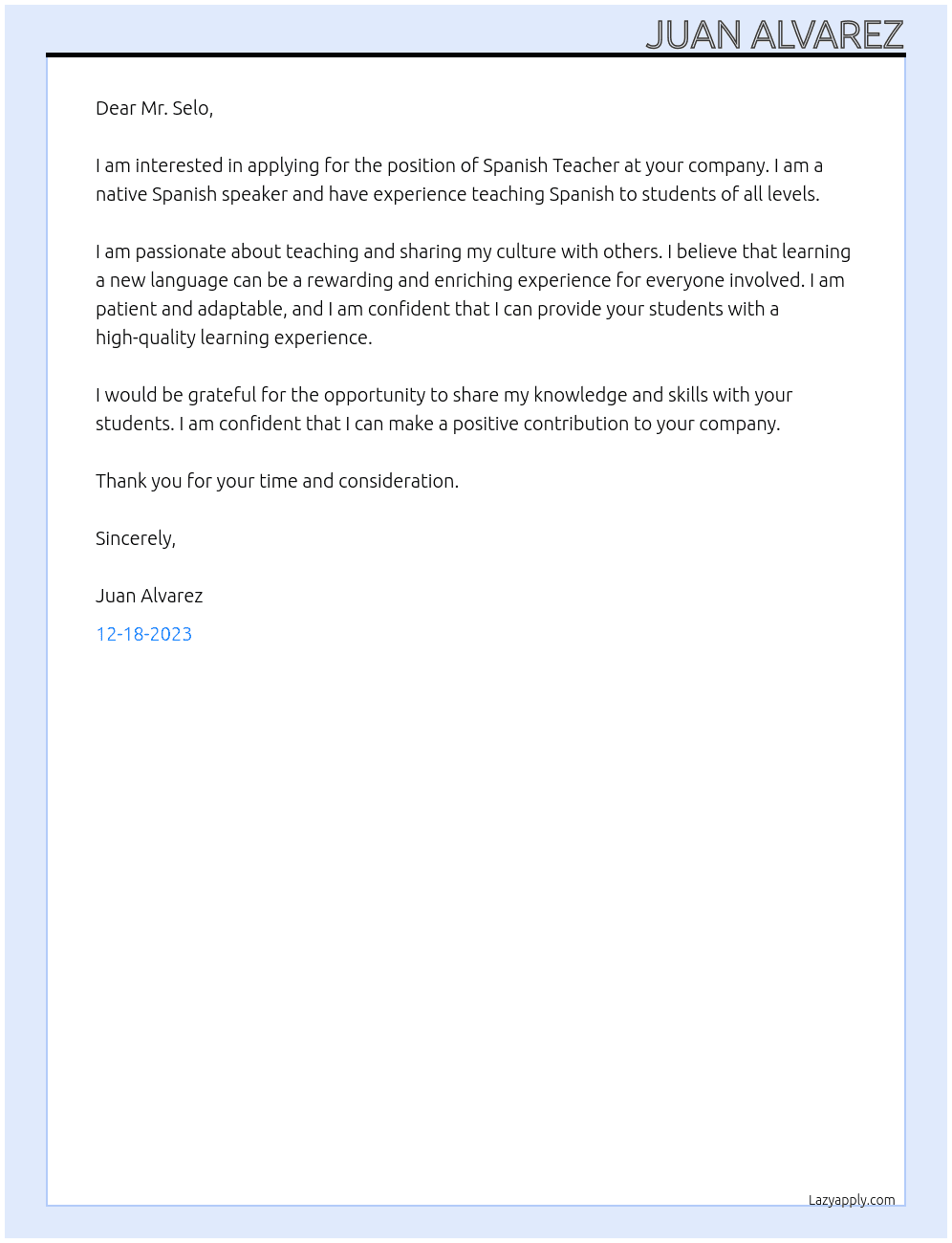 Spanish Teacher At Spanish Teacher Cover Letter