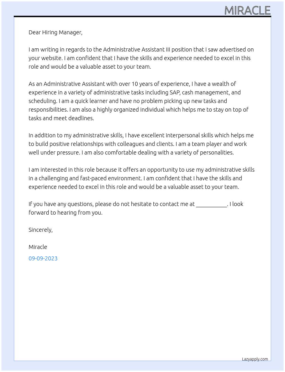 ADMINISTRATIVE ASSISTANT III At PCOO Cover Letter
