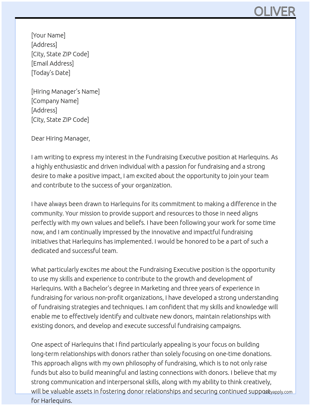 FUNDRAISING EXECUTIVE At Harlequins Cover Letter