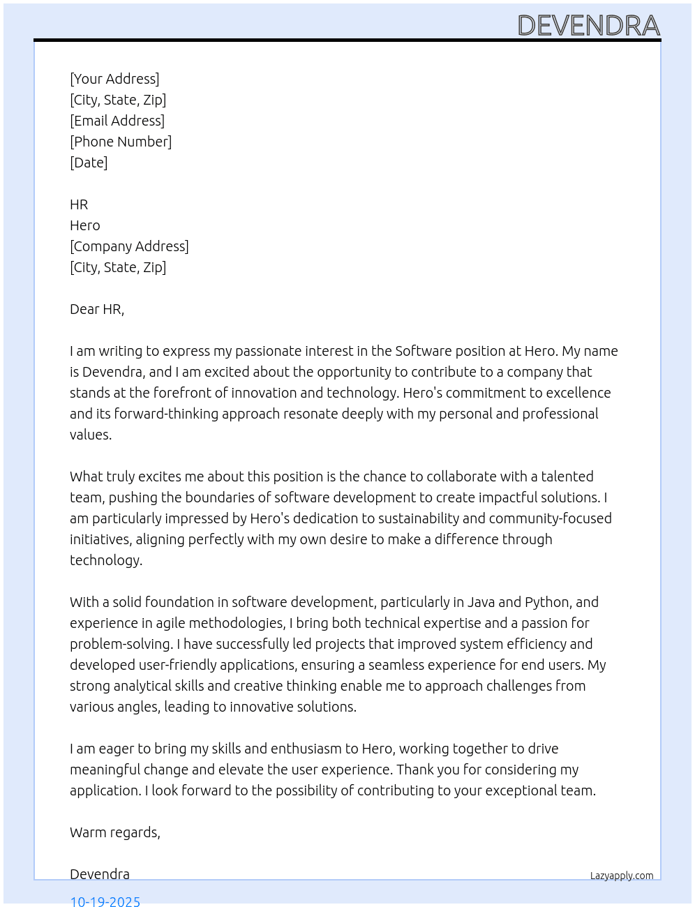 Software At Hero Cover Letter
