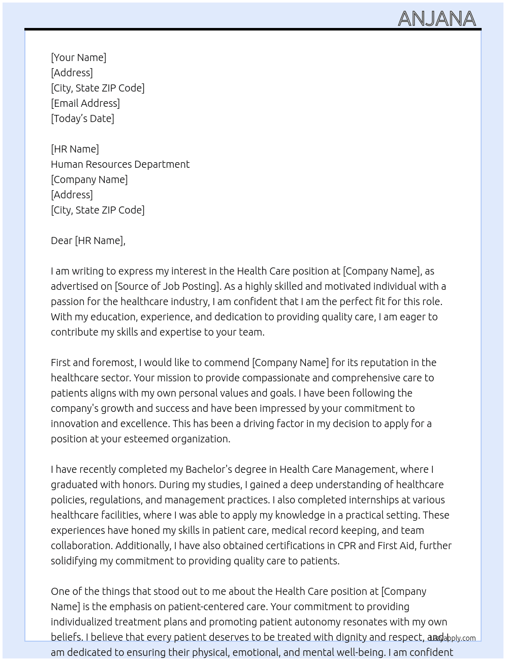 Health care  At All Cover Letter