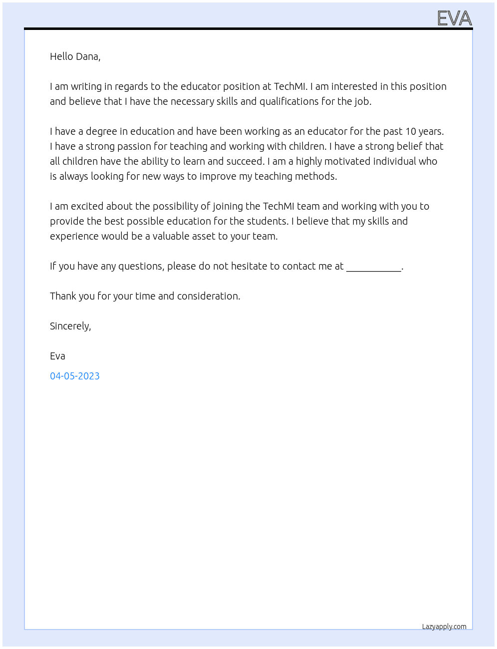 educator At TechMI Cover Letter