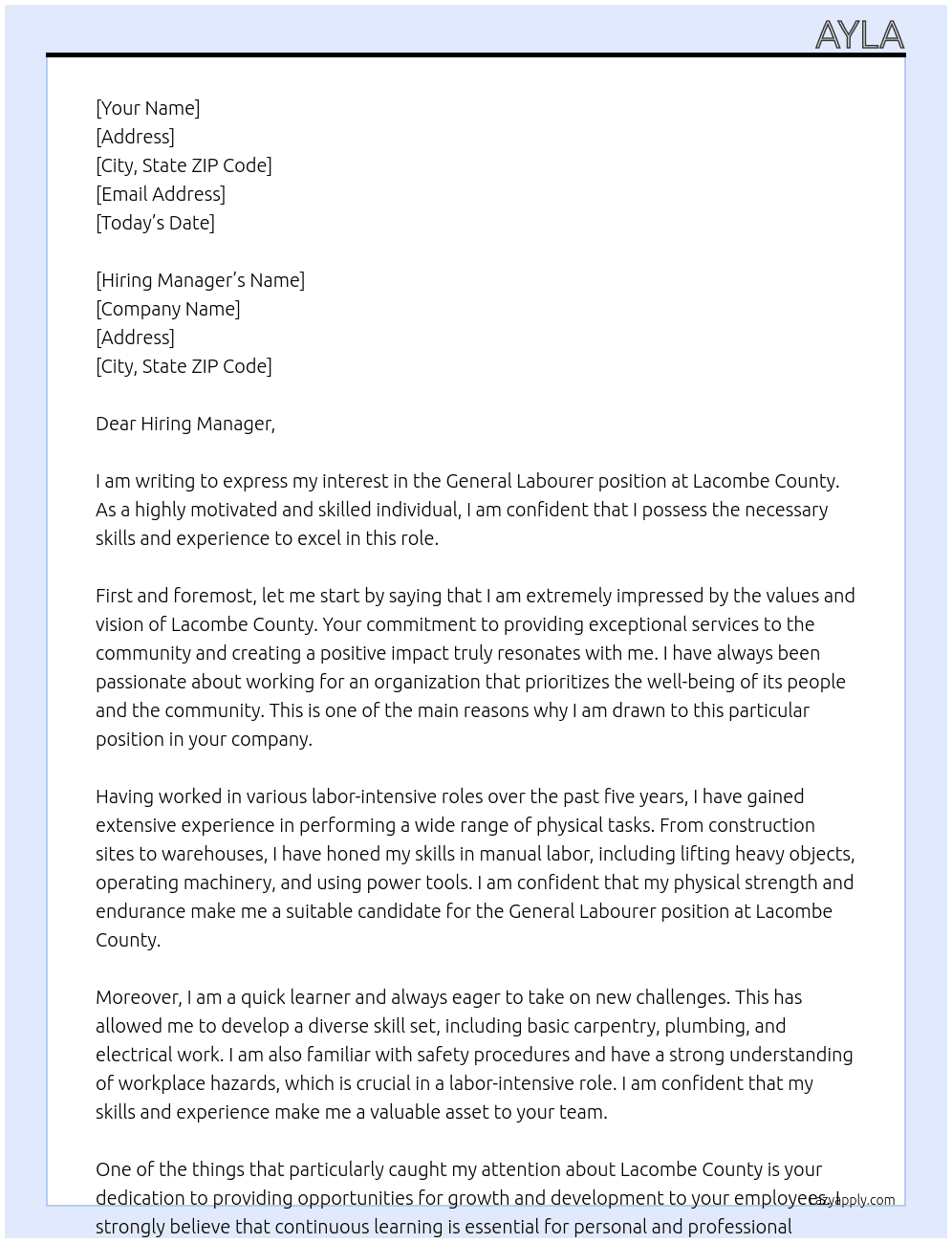 General Labourer At Lacombe County Cover Letter