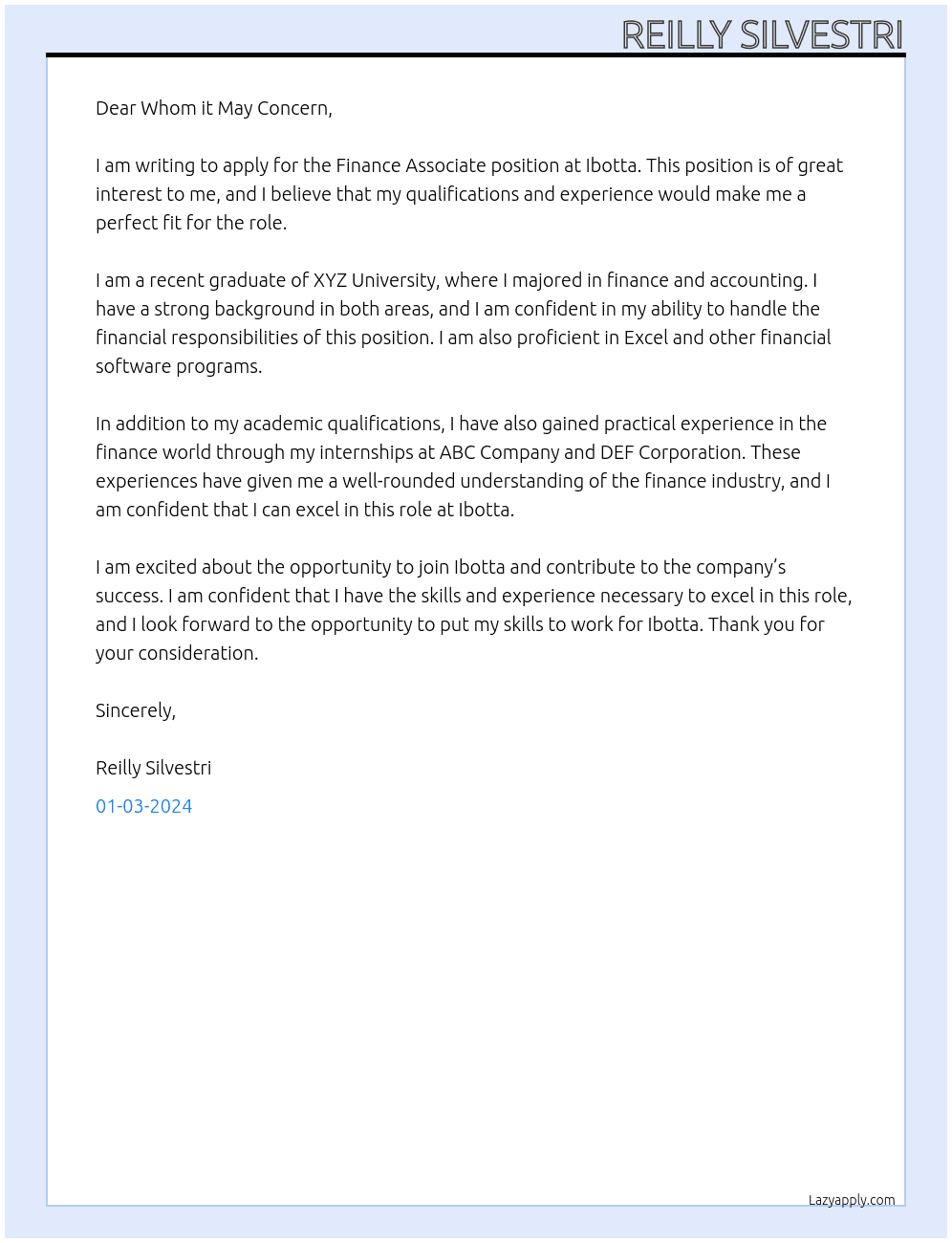 Finance Associate At Ibotta Cover Letter