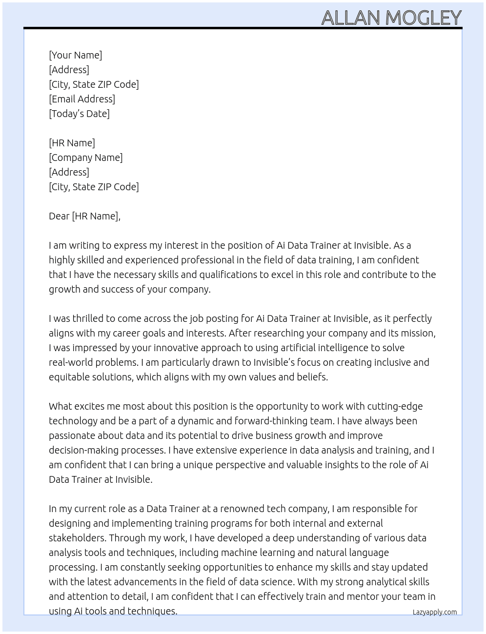 Ai Data Trainer At Invisible Cover Letter