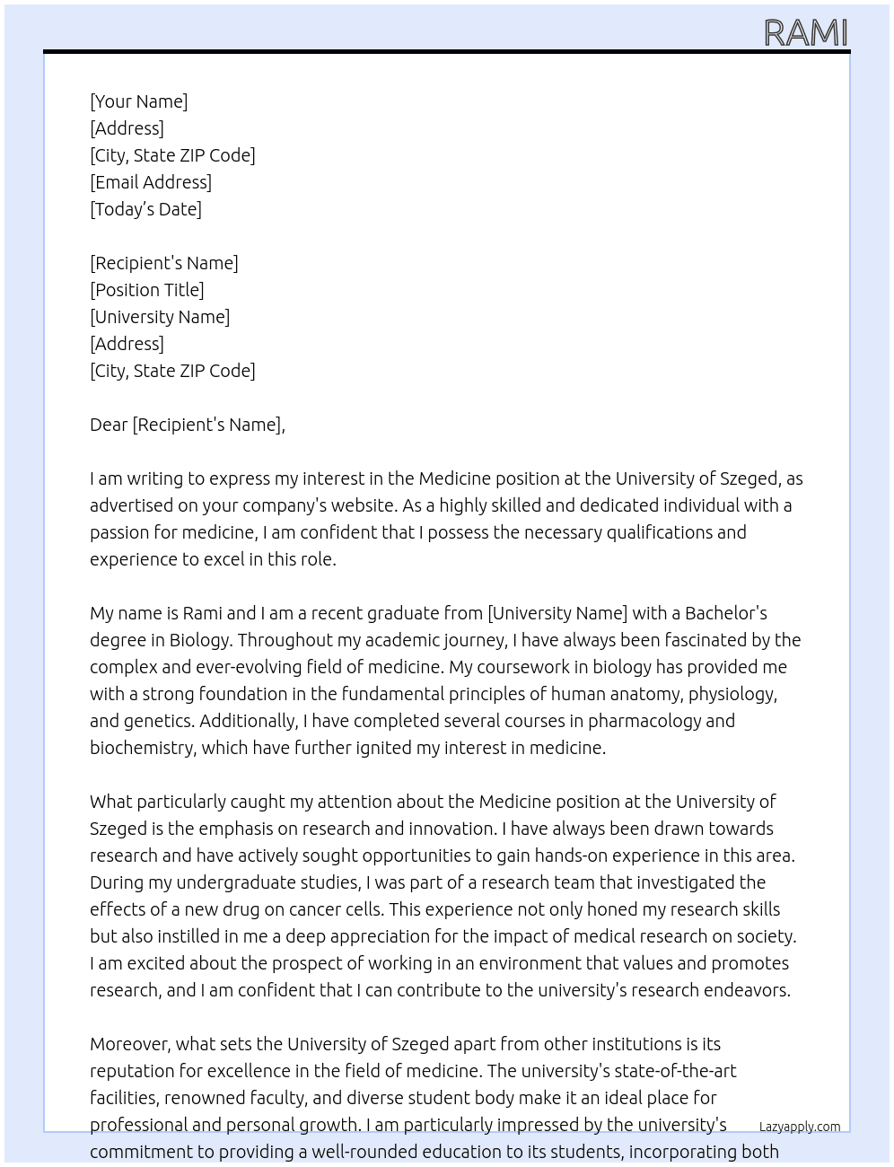 medicine At University of szeged Cover Letter