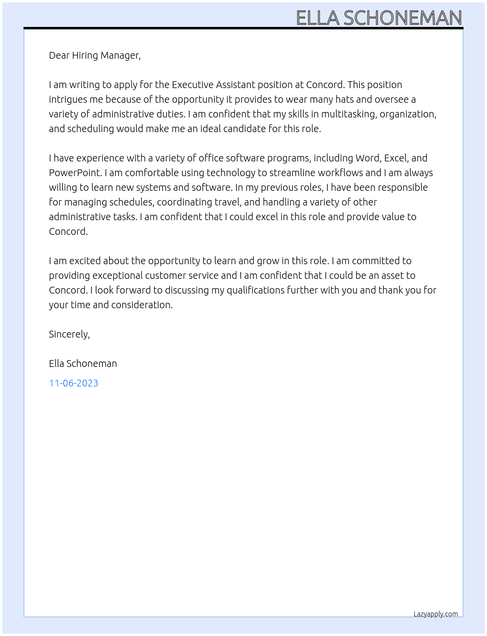 Executive Assistant At Concord Cover Letter