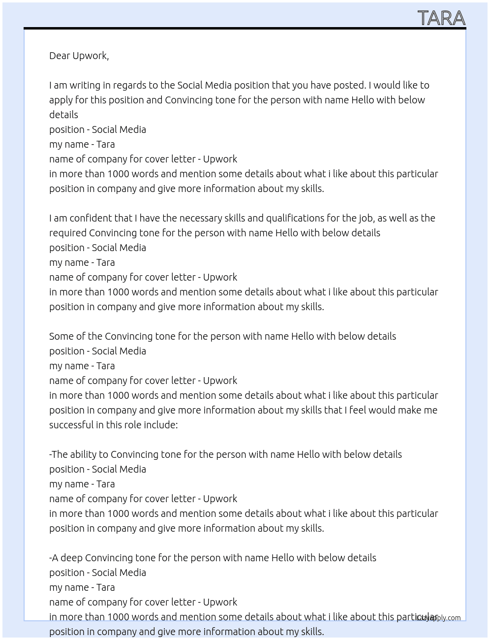 Social Media  At Upwork Cover Letter