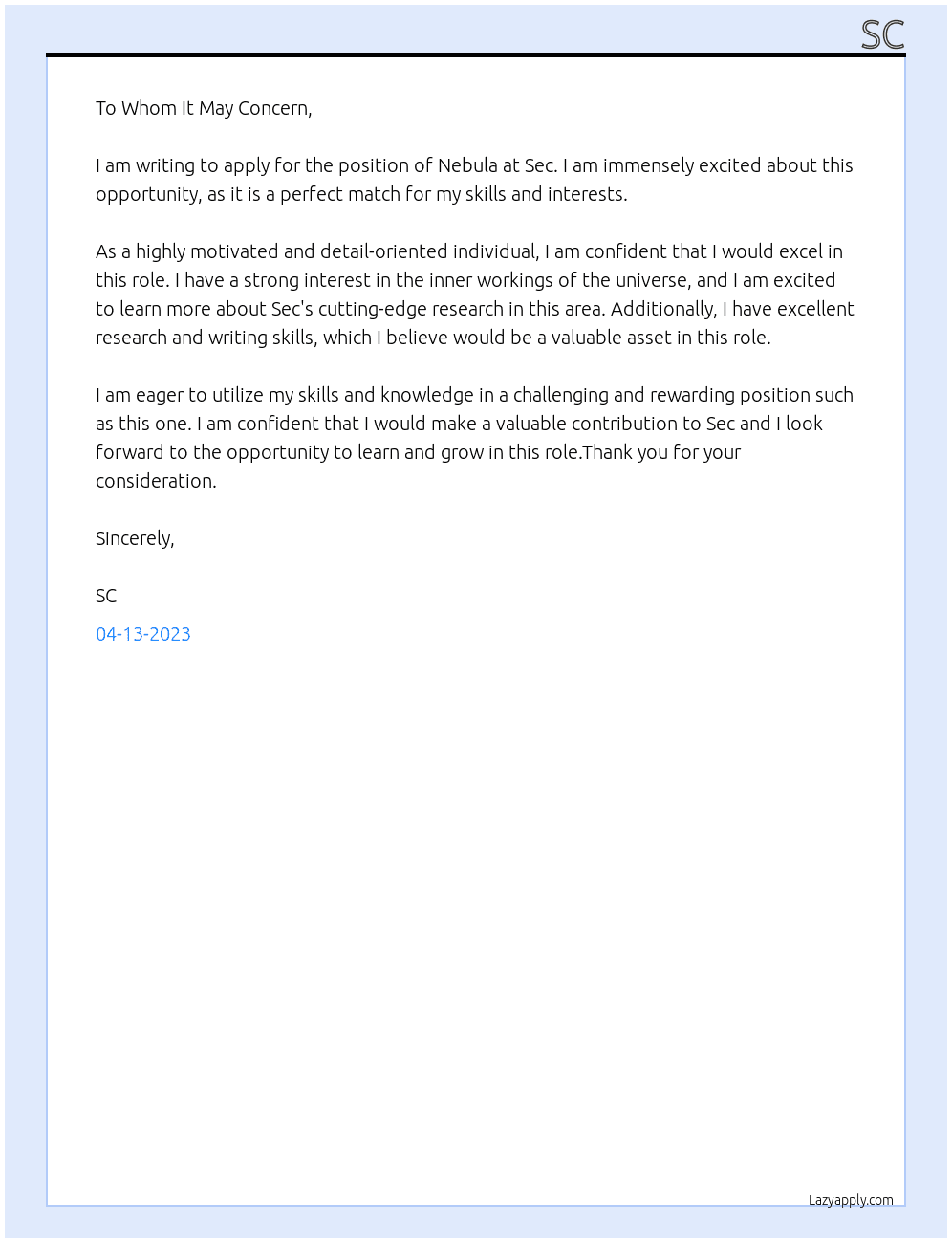 Nebula At sec Cover Letter