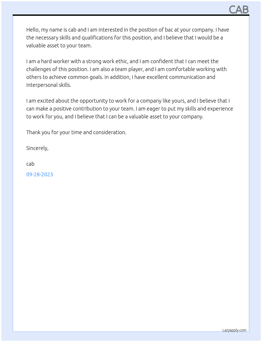 bac At bac Cover Letter