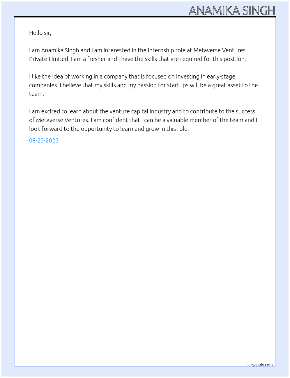  Cold Calling At Metaverse Ventures Private Limited Cover Letter
