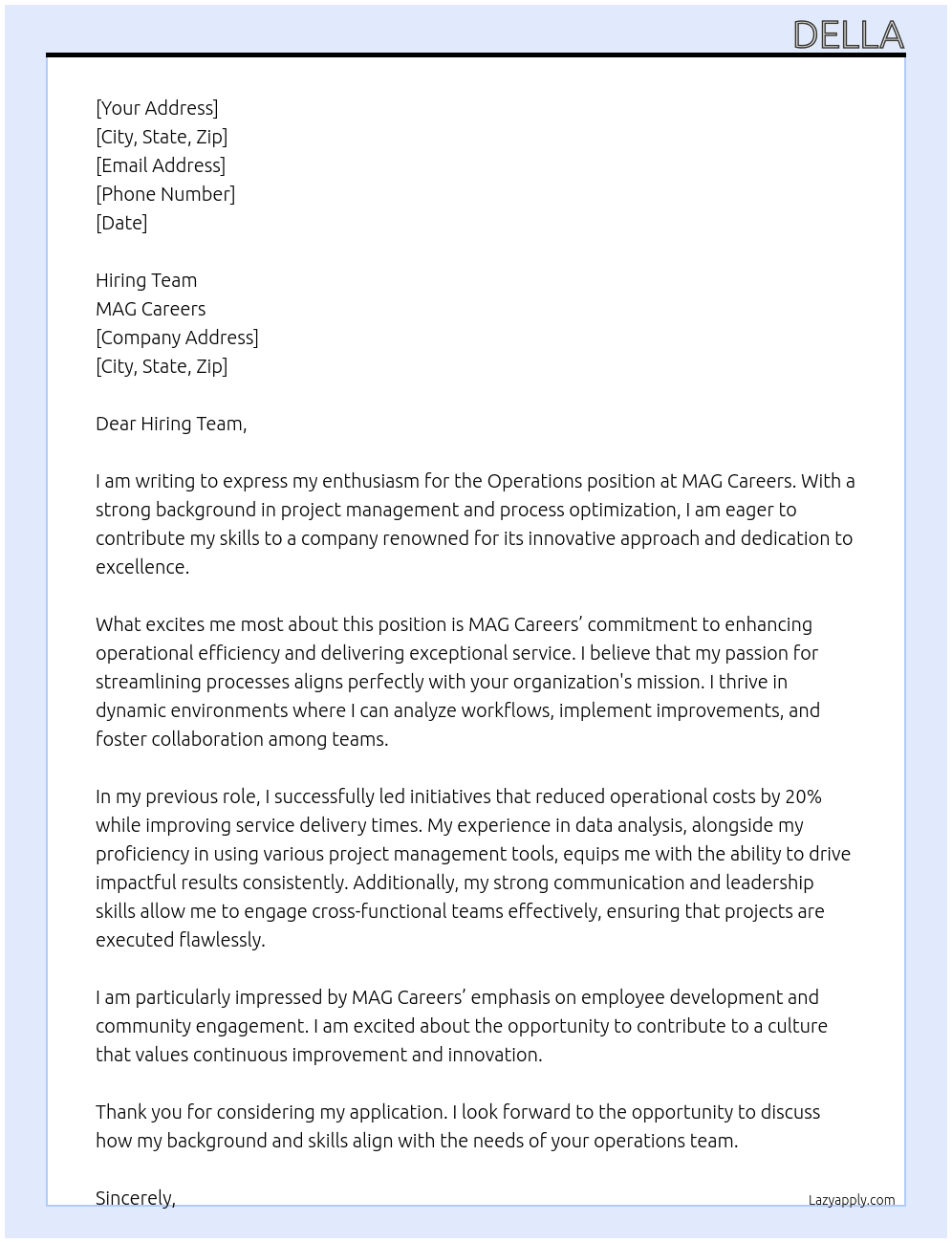 opperations At MAG Careers Cover Letter