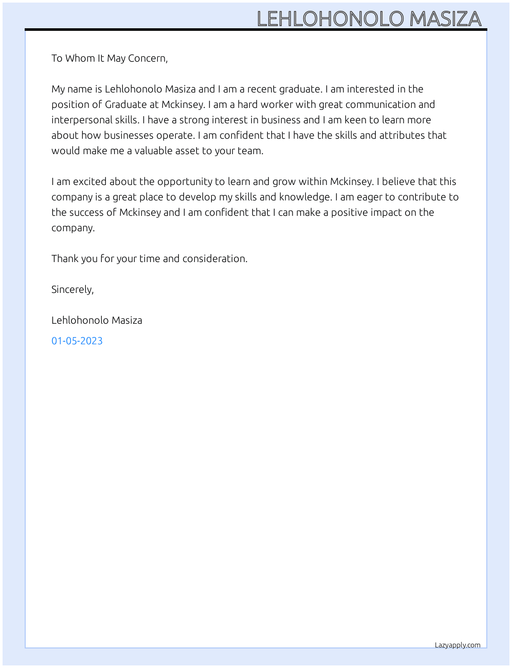 Graduate  At Mckinsey  Cover Letter