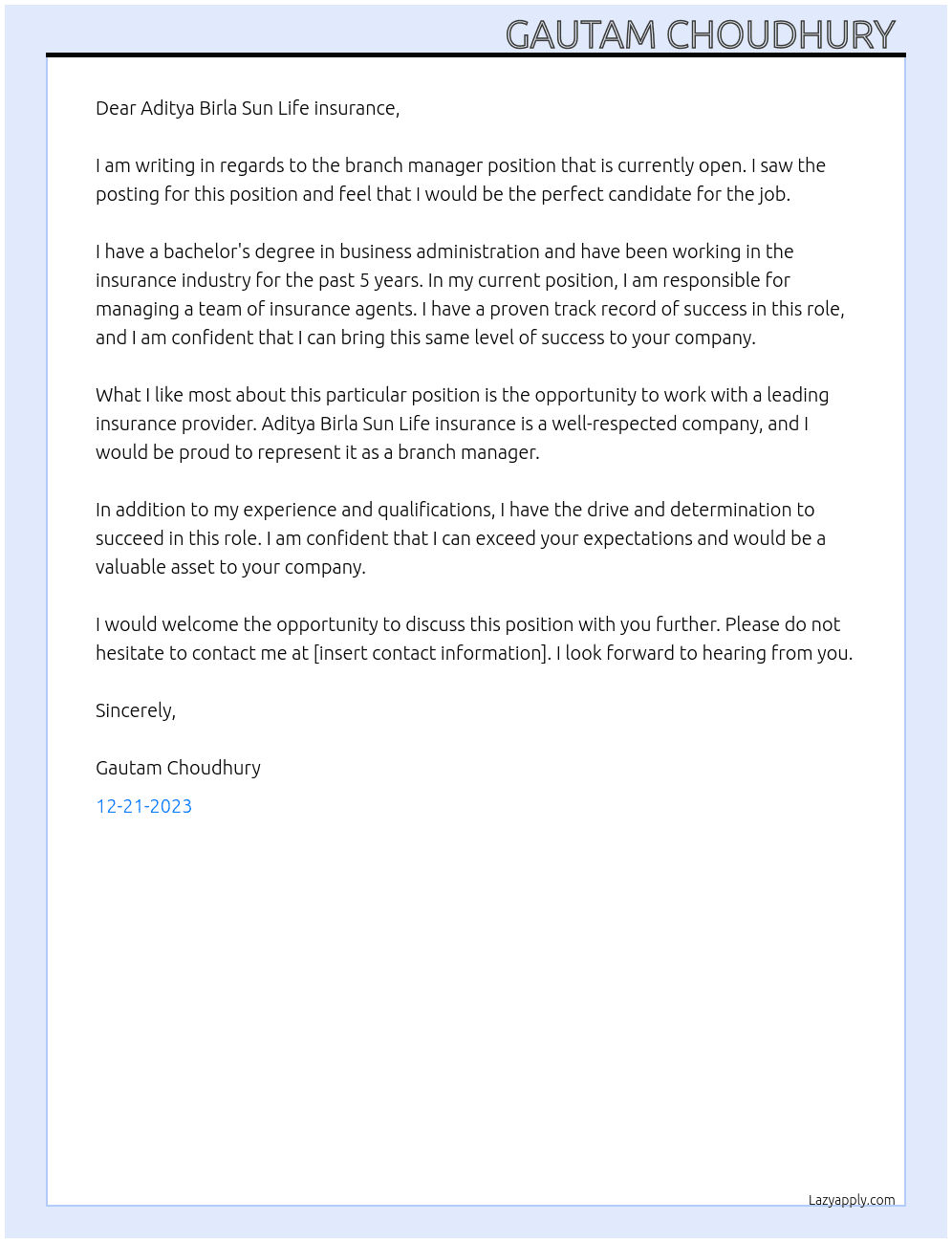 Don't get the policy number At Aditya Birla Sun Life insurance policy  Cover Letter
