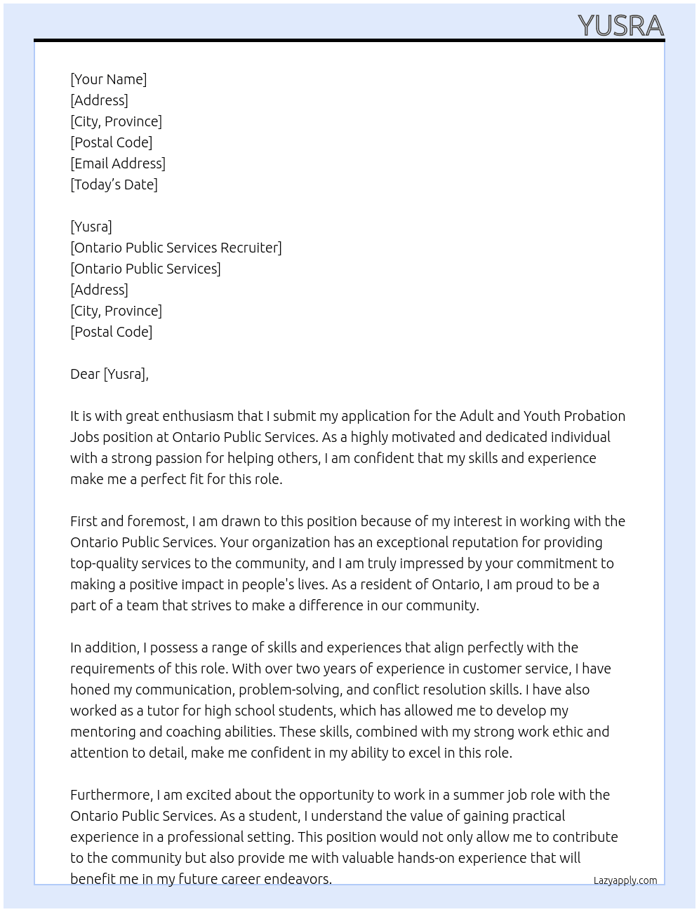Adult and Youth Probation Jobs At Ontario Public Services Cover Letter