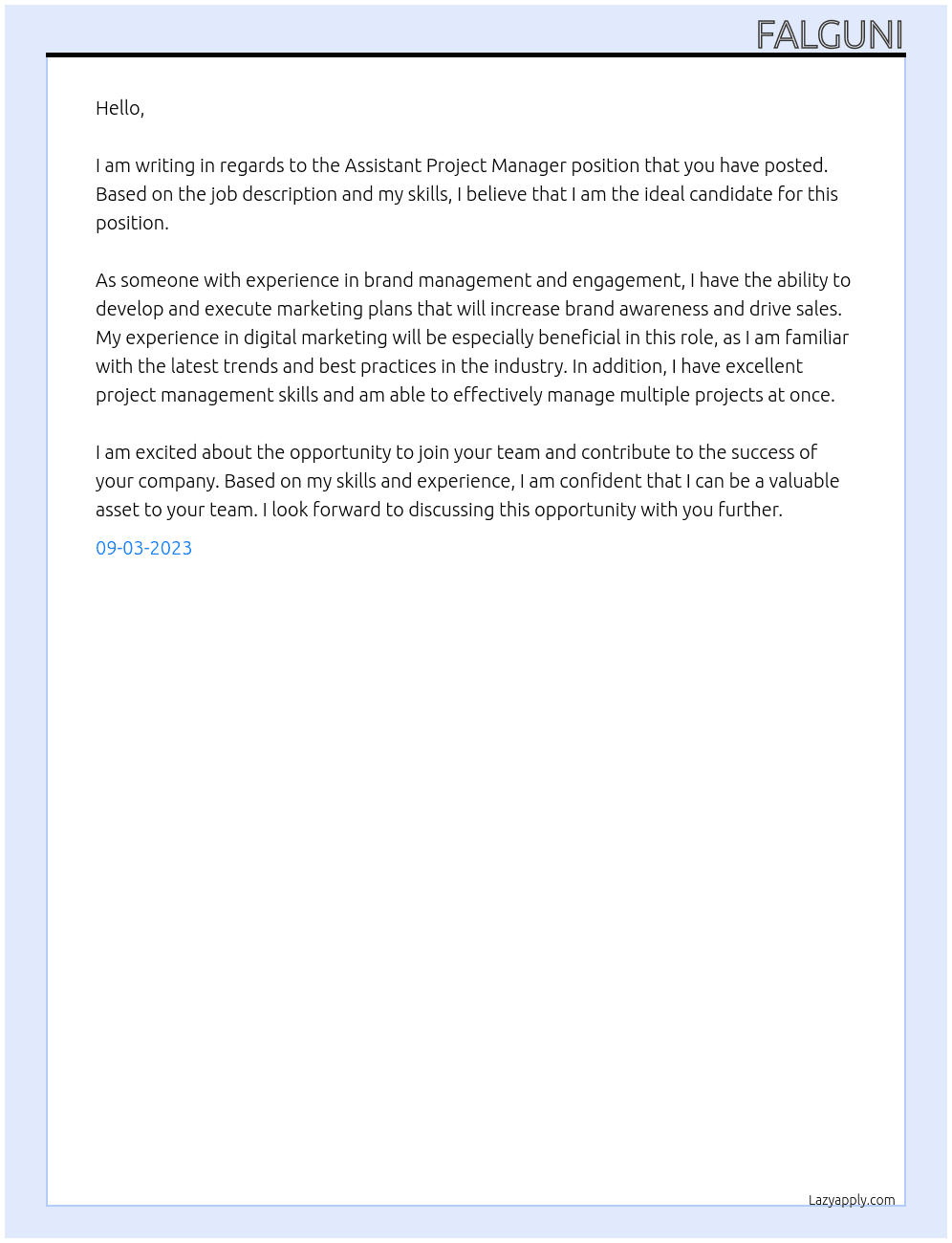 Assistant Project Manager At N/A Cover Letter