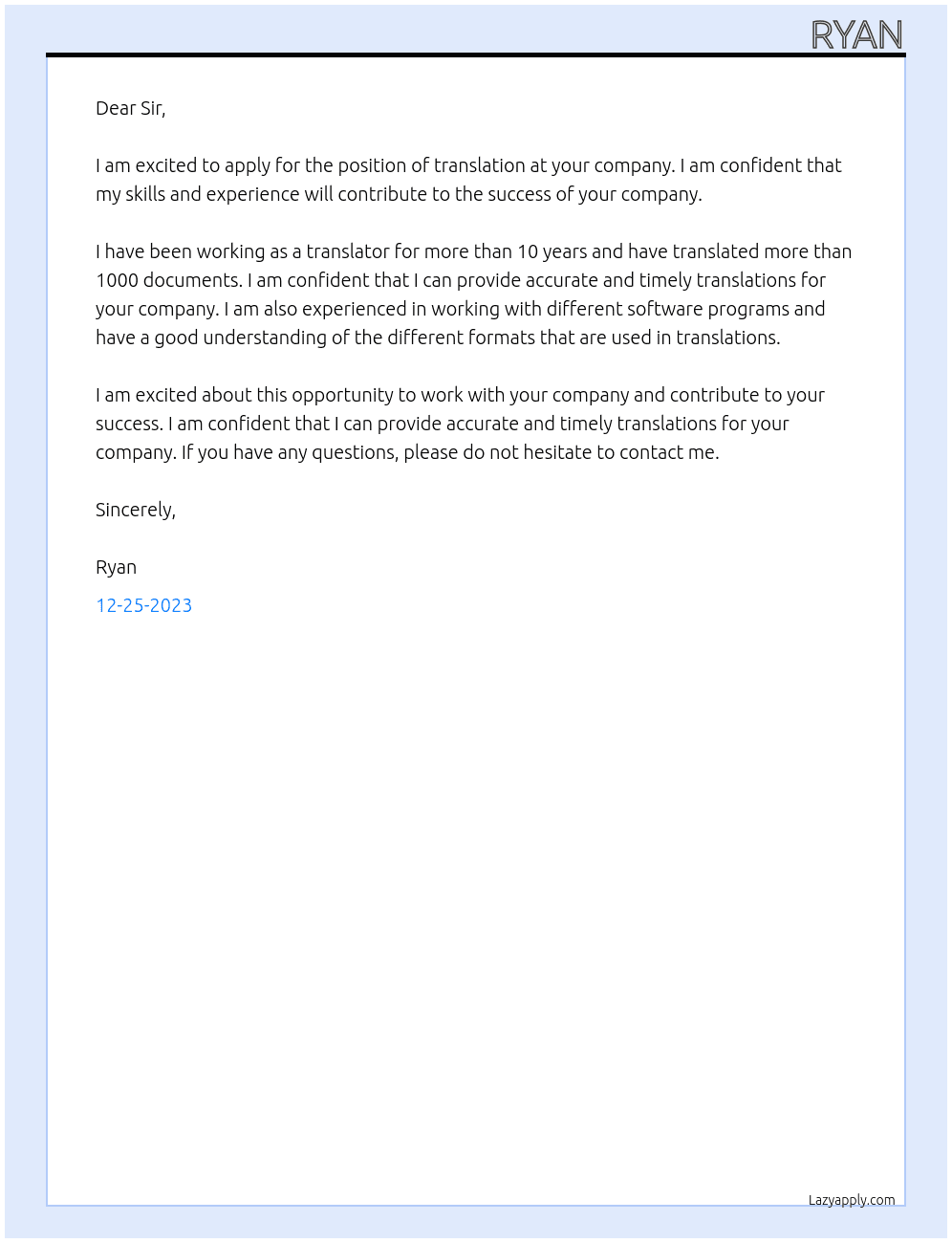 translation At your project Cover Letter