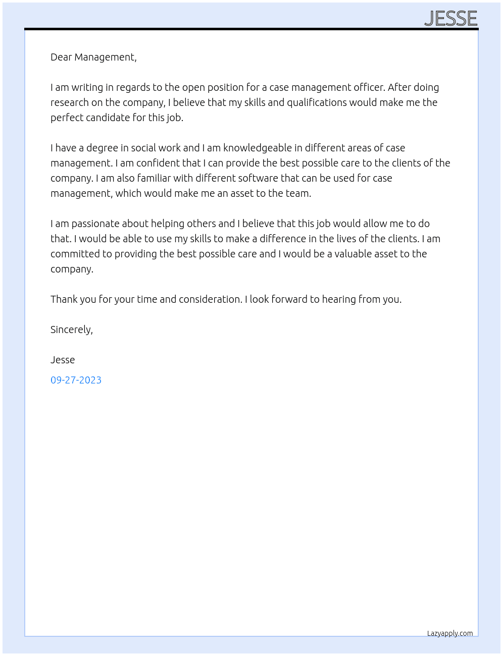 case management officer At corrective servies Cover Letter
