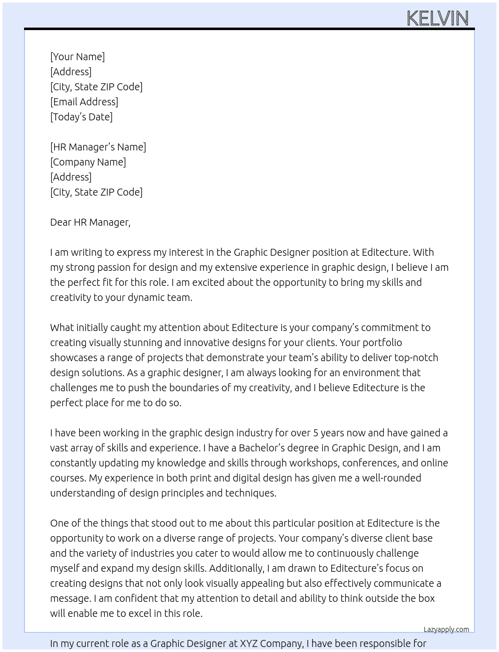 Graphic Designer At Editecture Cover Letter