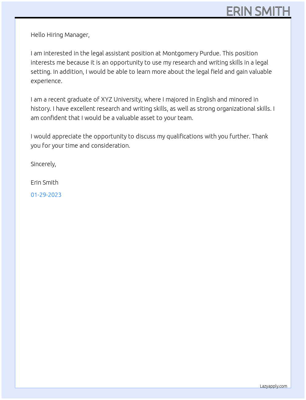 Legal Assistant At Montgomery Purdue Cover Letter