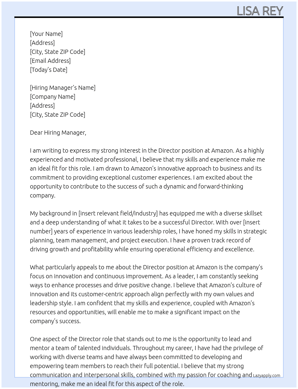 Director At Amazon Cover Letter
