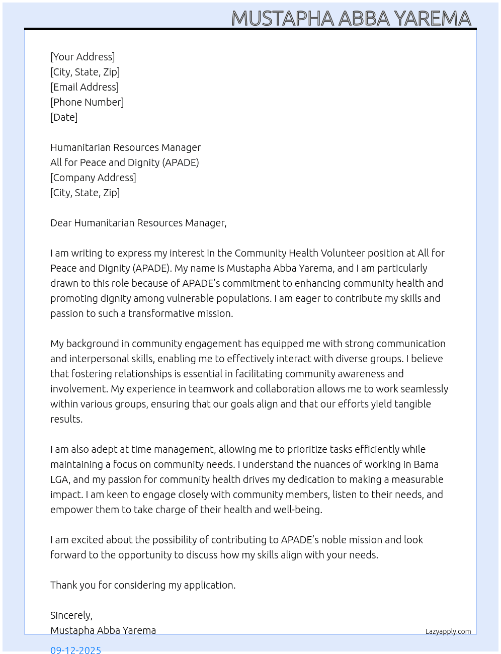 Cover letter for community health volunteer - LazyApply