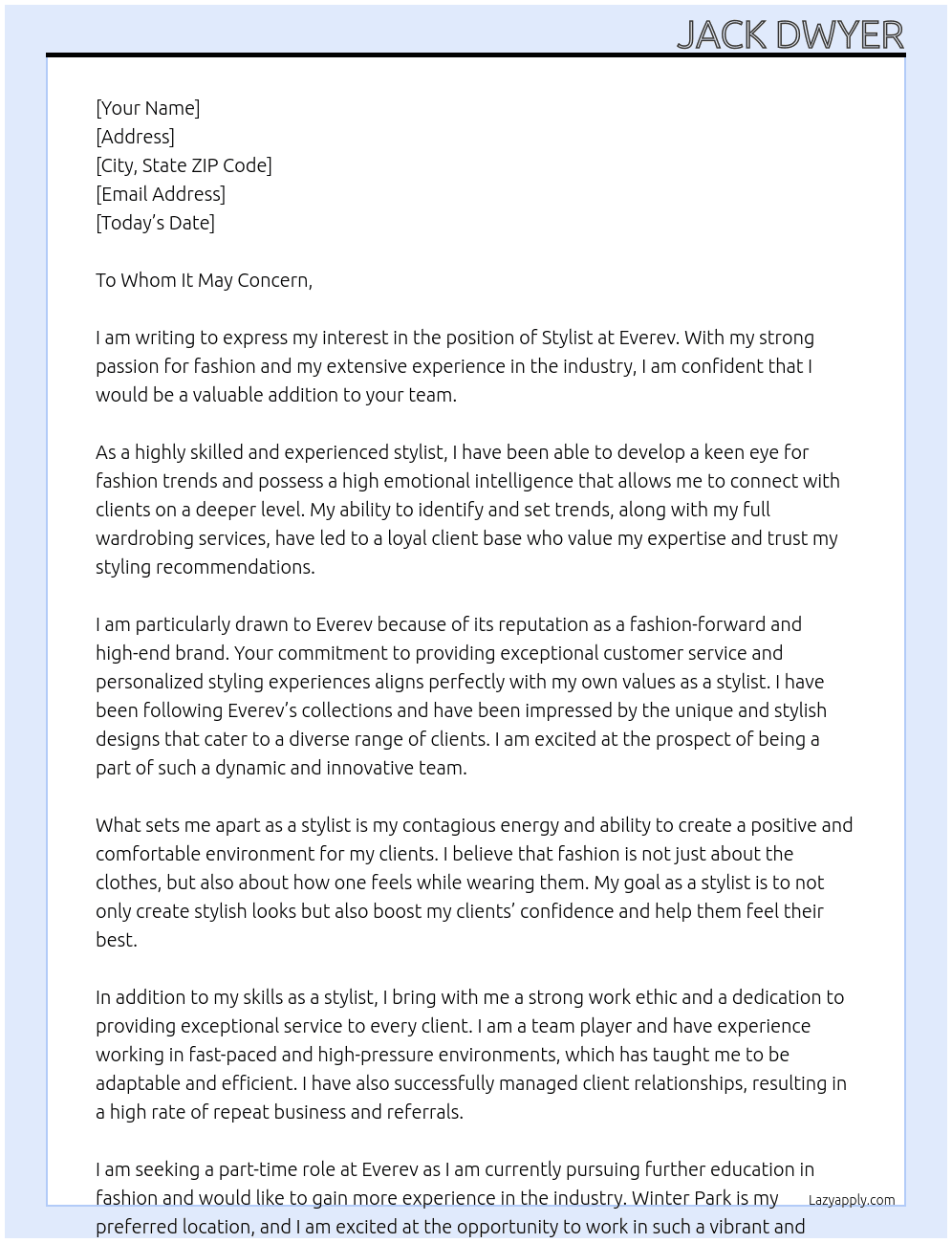 Stylist At Everev Cover Letter