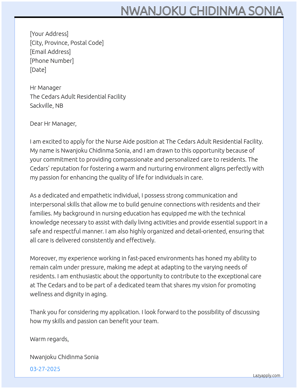Cover letter for nurse aide - LazyApply