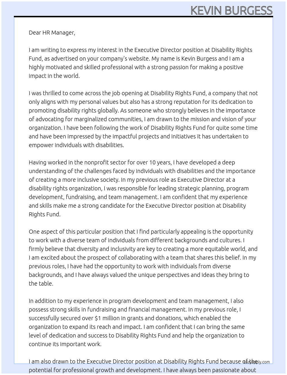 Executive Director At Disability Rights Fund Cover Letter