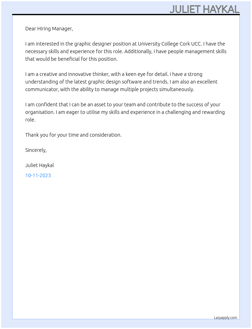 Graphic designer At University College Cork UCC Cover Letter