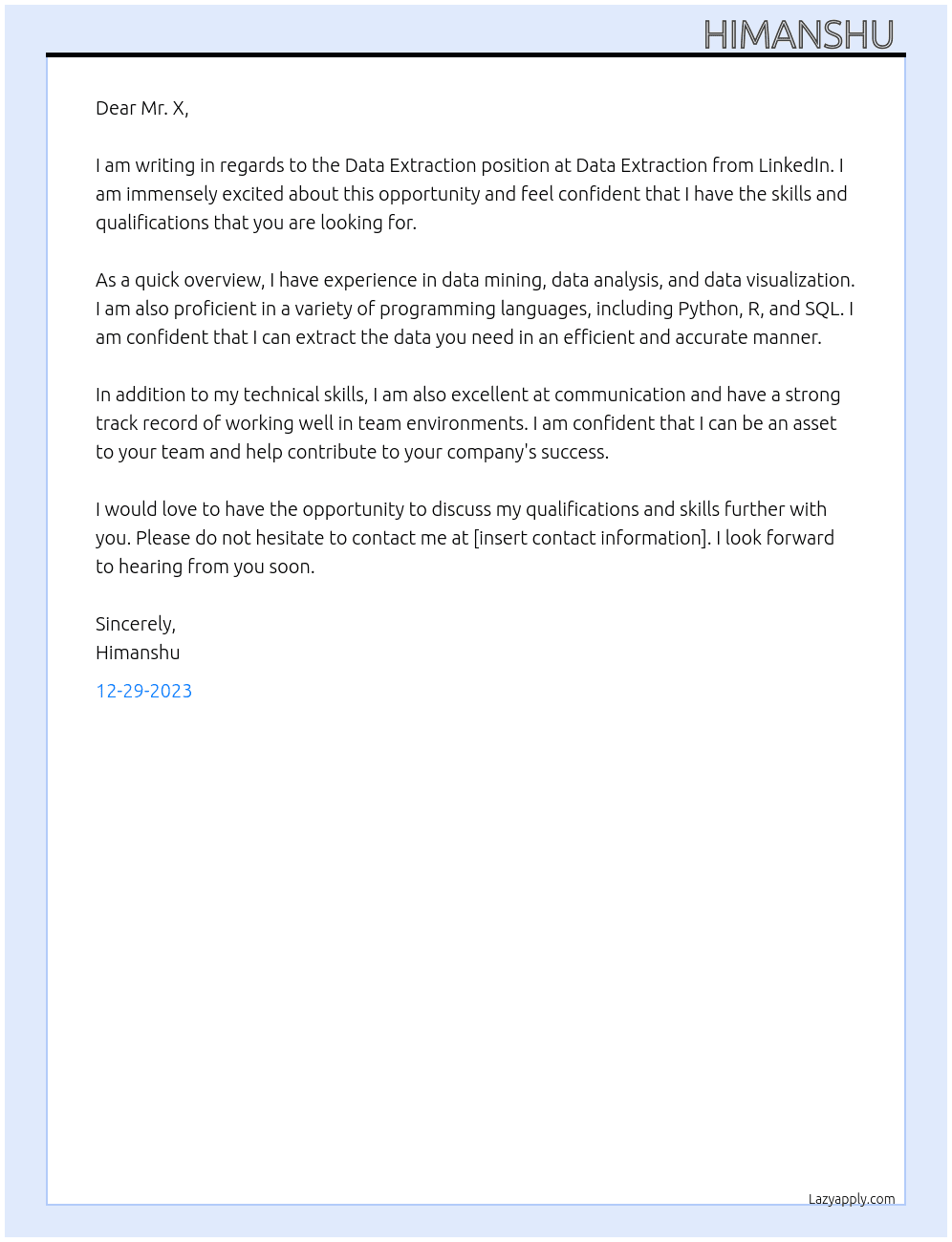 Data Extraction At Data Extraction from LinkedIn Cover Letter