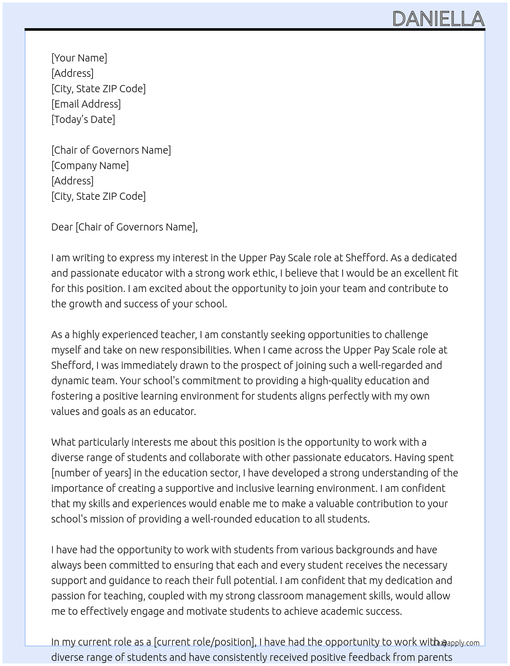Upper Pay Scale At Shefford Cover Letter