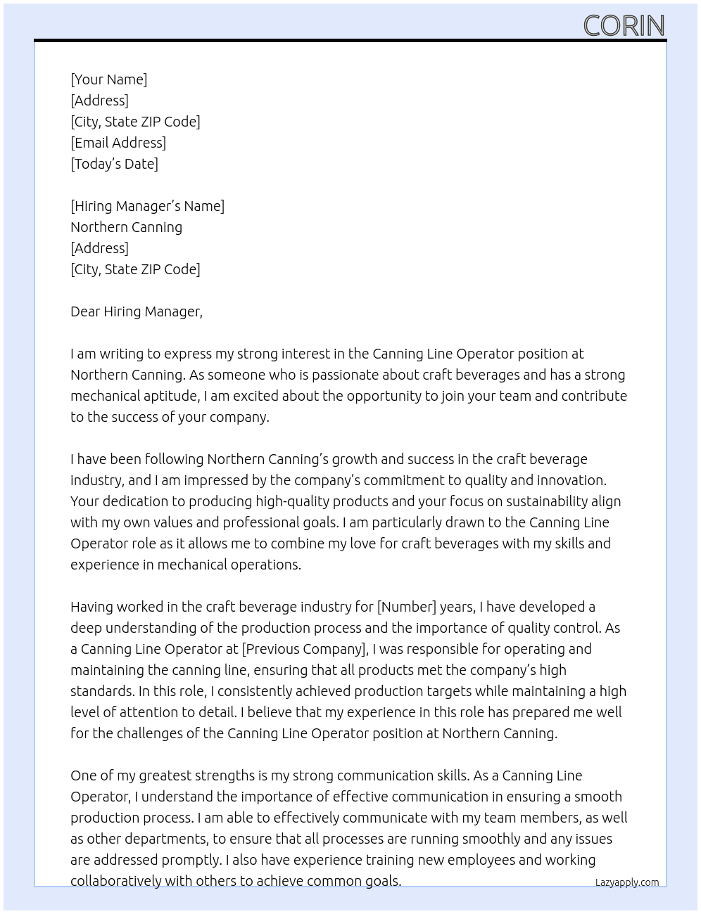 Cover letter for canning line operator - LazyApply