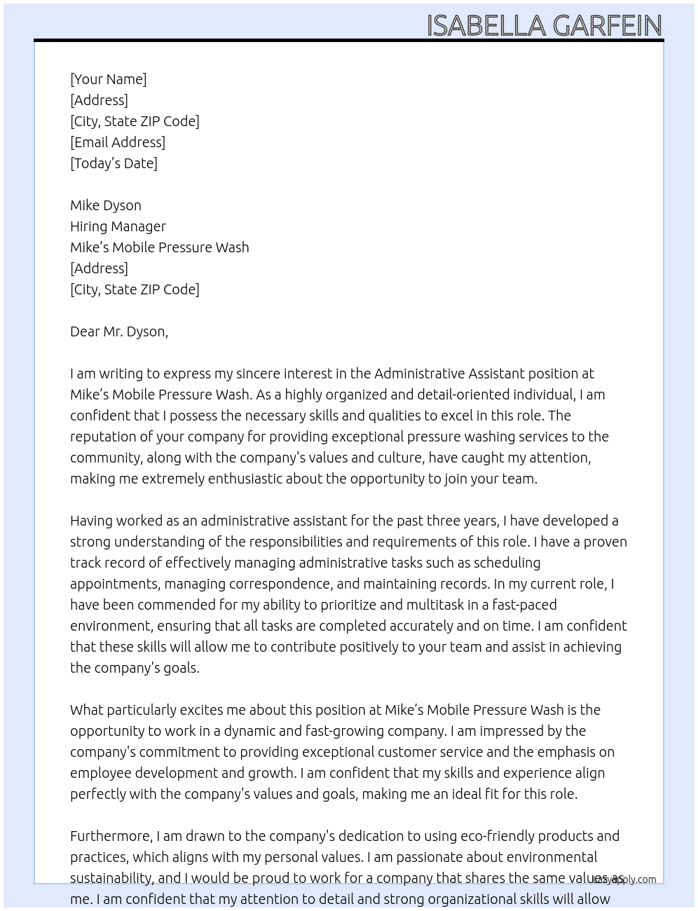 Administrative Assistant At Mike's Mobile Pressure Wash Cover Letter