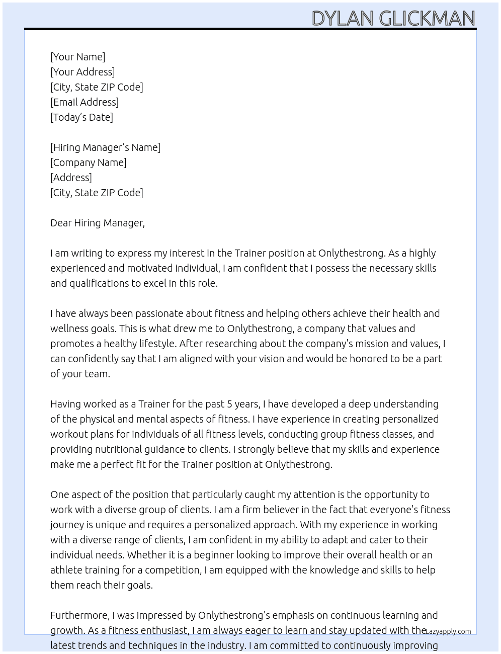 Trainer At onlythestrong Cover Letter
