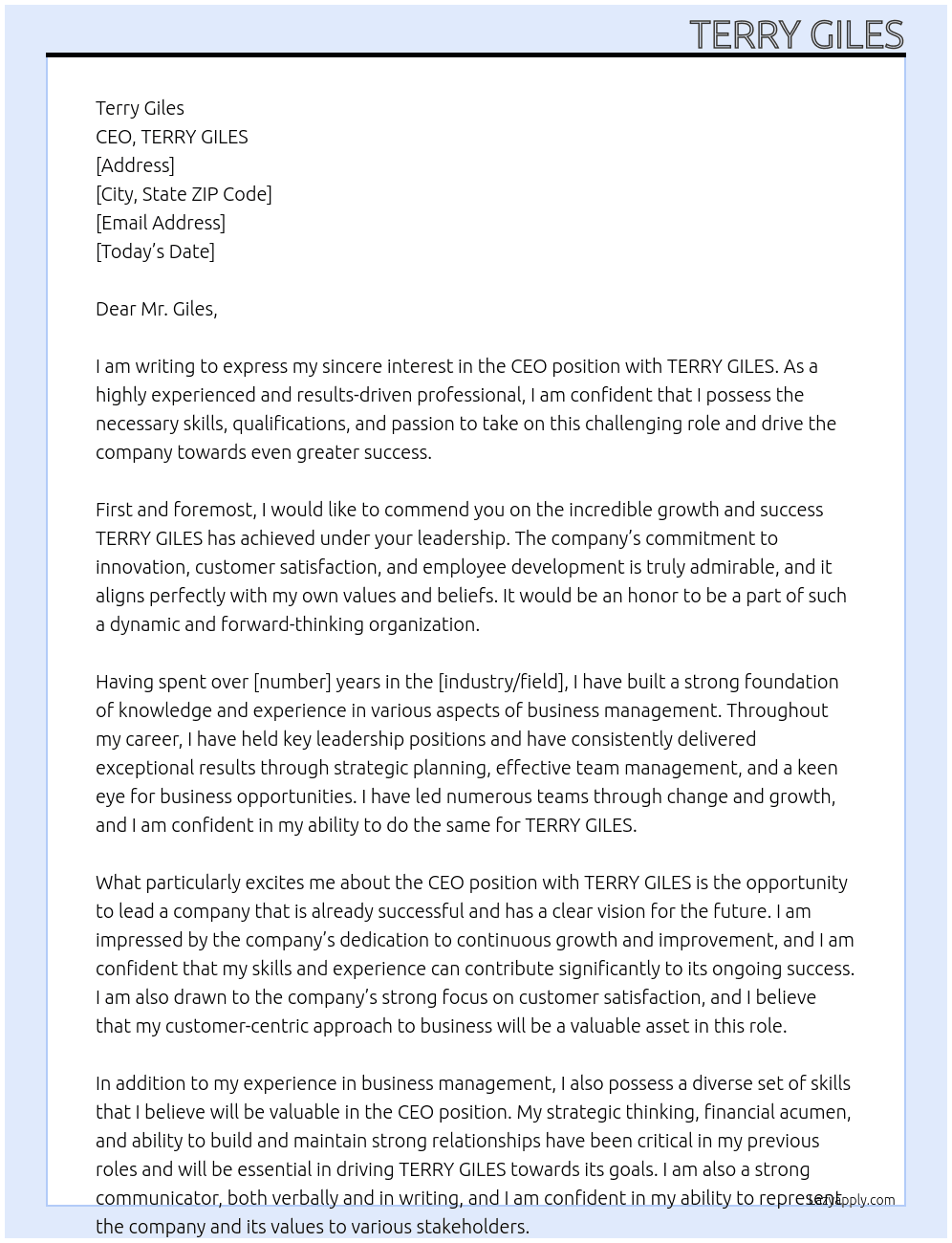 CEO At TERRY GILES Cover Letter