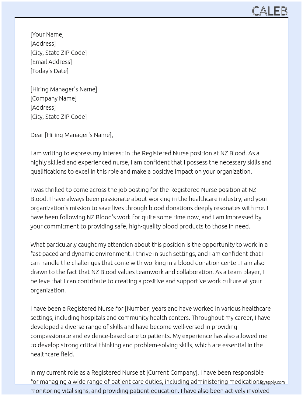 Registered nurse At NZ blood Cover Letter