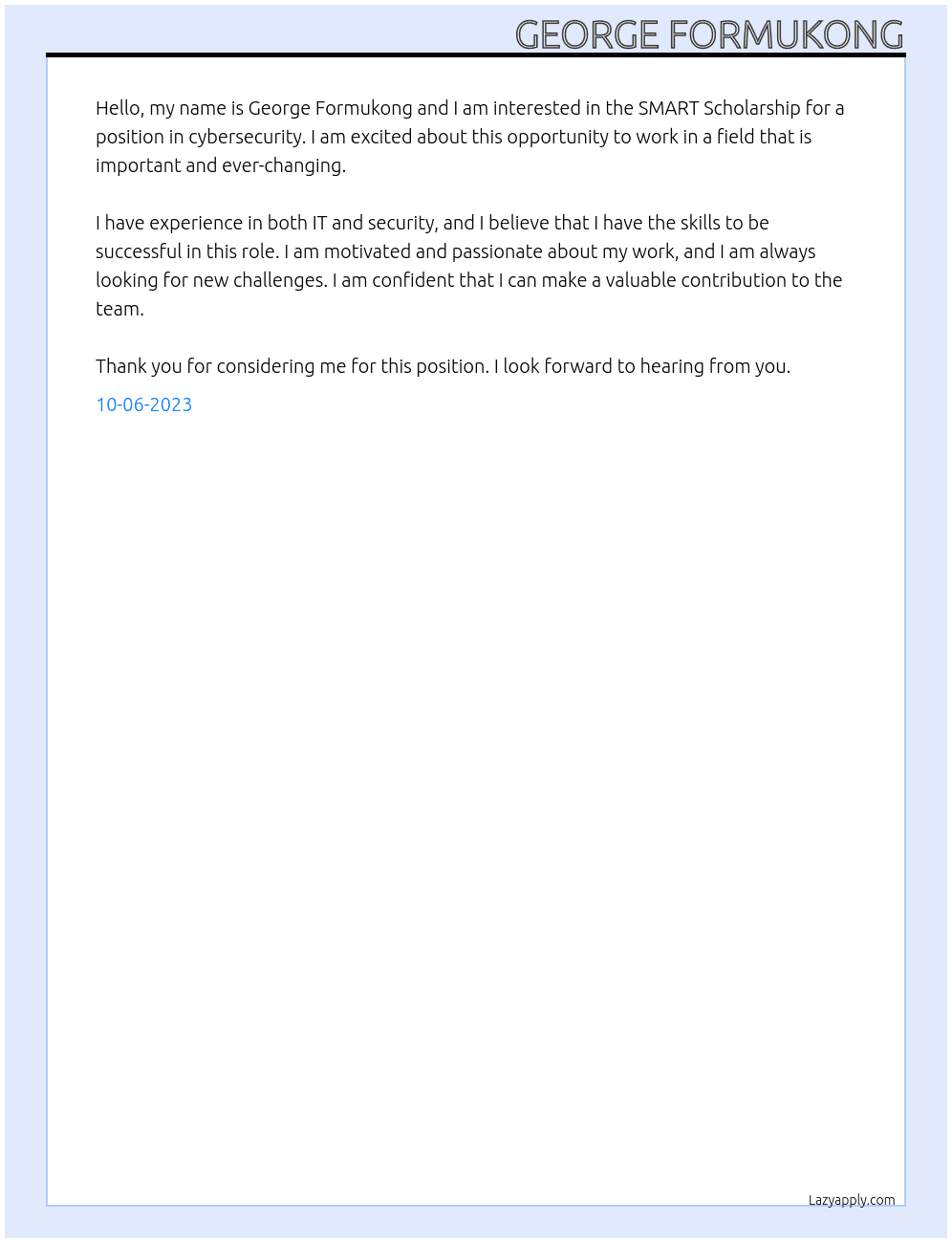 cybersecurity At scholarship Cover Letter